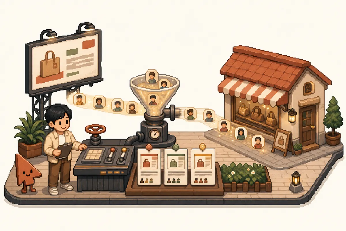 Pixel-art illustration for Meta advertising