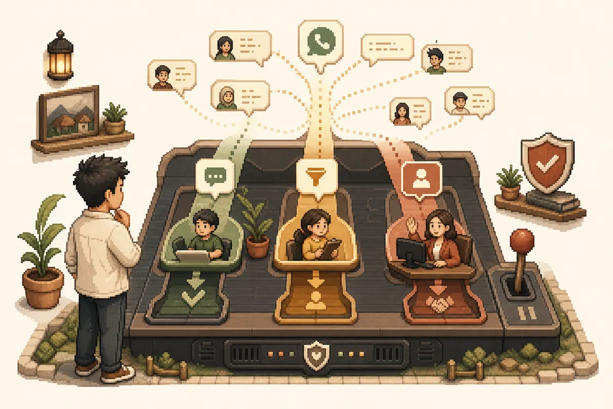 Pixel-art illustration for WhatsApp enquiry assistant